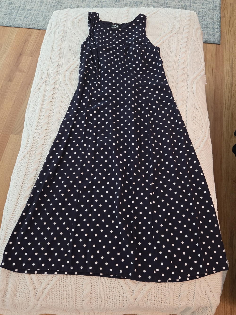 Polka Dot Navy A-Line Maxi Skirt - White Dot Size 11/12